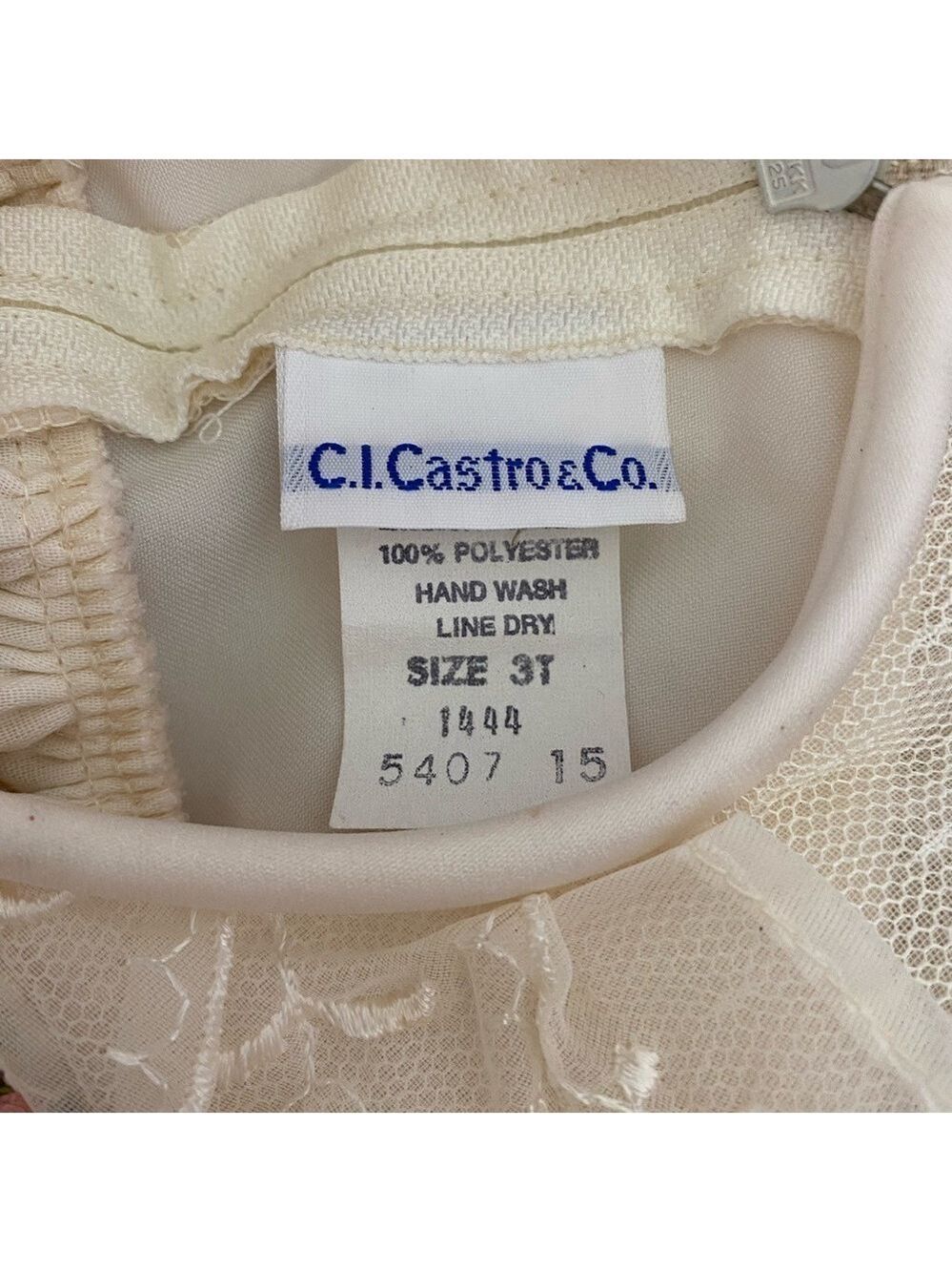 C. I. Castro & Co Dress Lined Lace Trim Round Collar Puffed Sleeves Cream Sz 3T - Picture 5 of 5